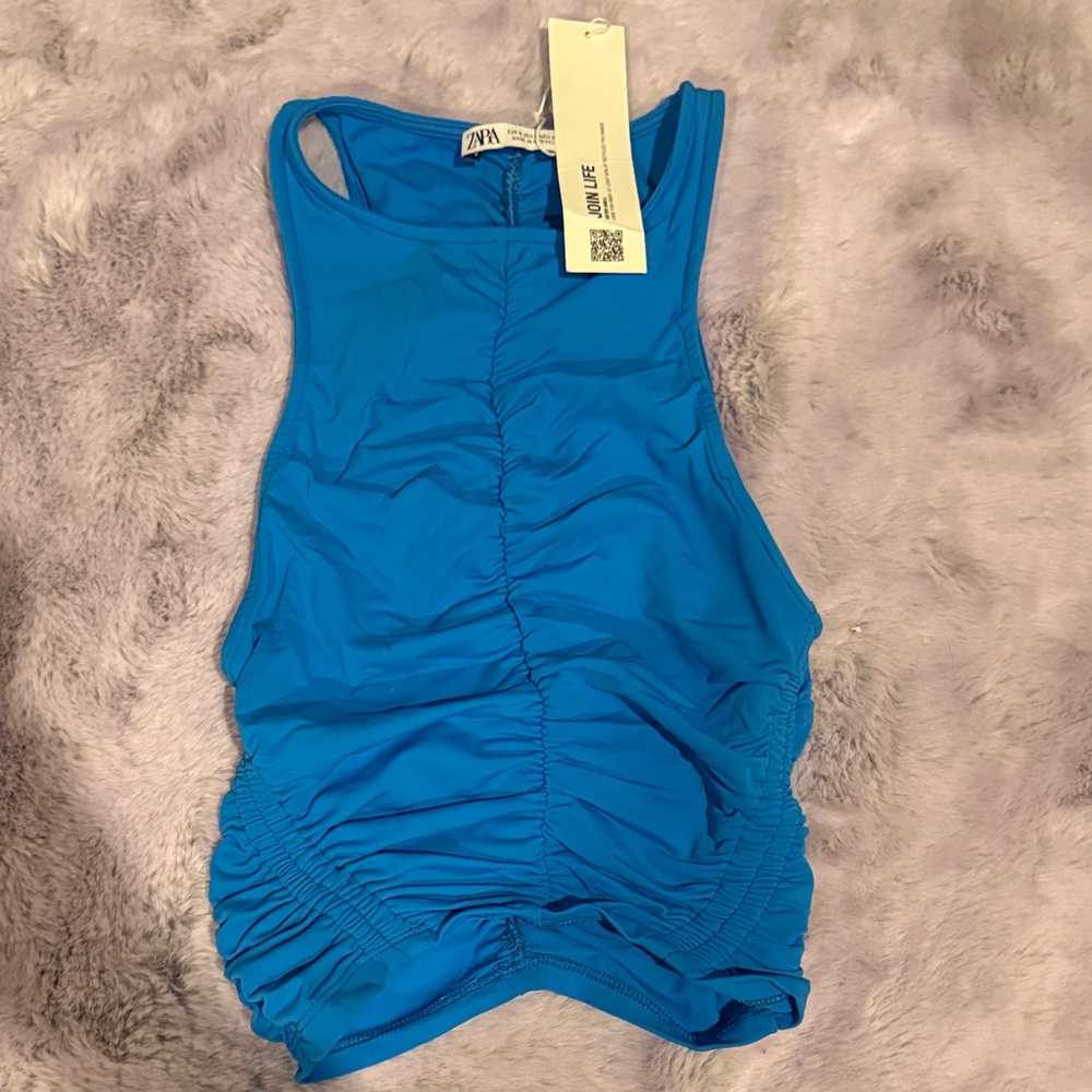 Zara Vibrant Blue Ruched Tank Top